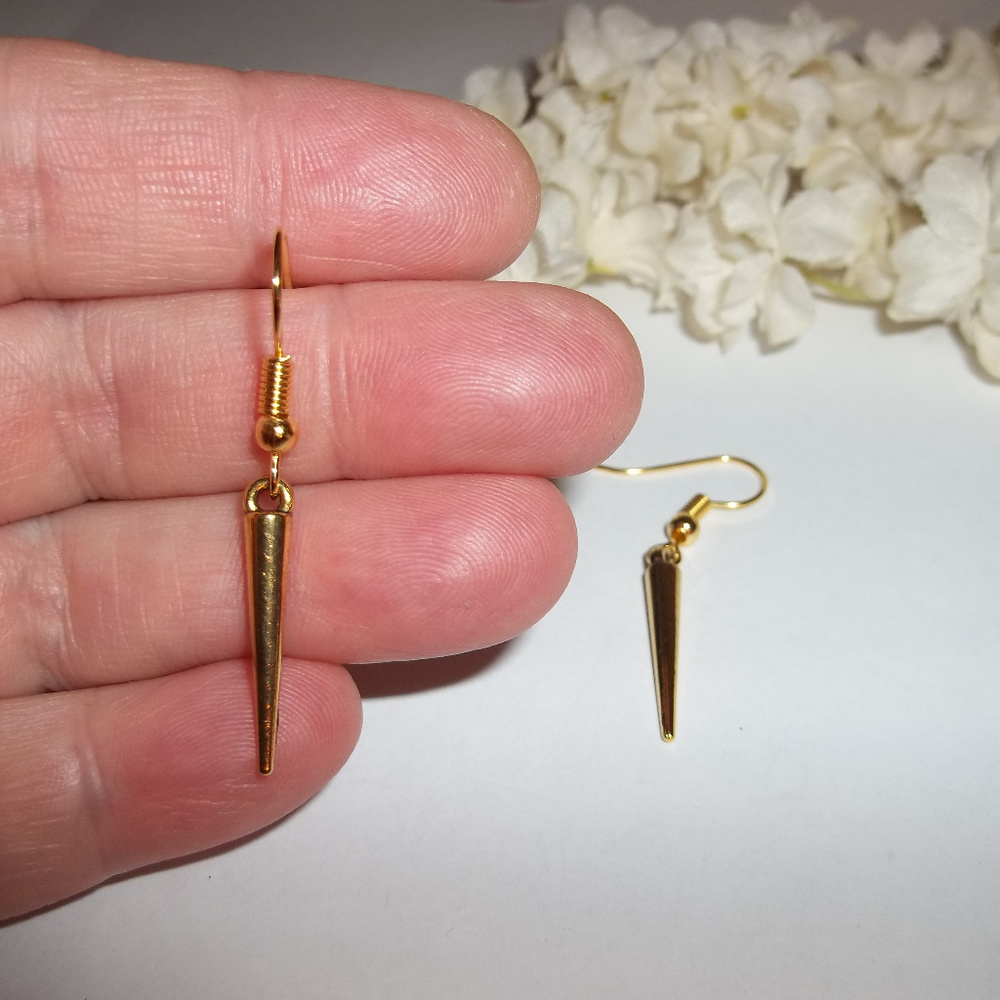 Gold Unisex Spike Earring Set Pair Dangle Drop Fashion Jewelry Accessory 3756 - Picture 2 of 7